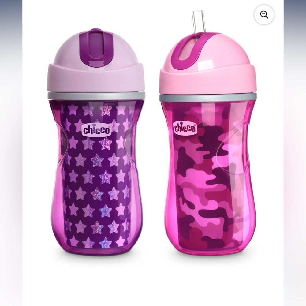 Like New! Chicco Insulated Flip-Top Straw Cup 9oz, Pink/Purple, 12m+ (2pk)